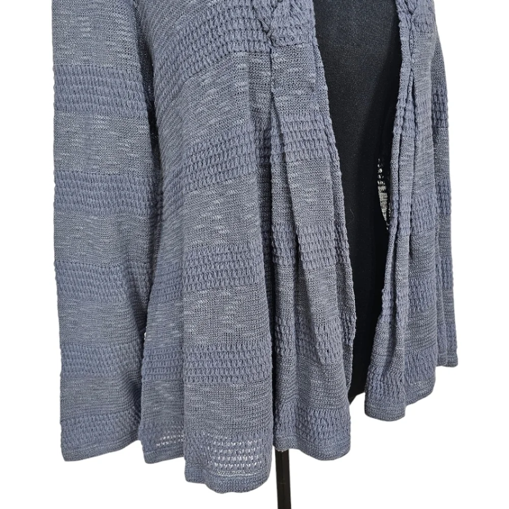 Anthropologie One September Blue Boho Braided Neck Pointelle Knit Open Cardigan
